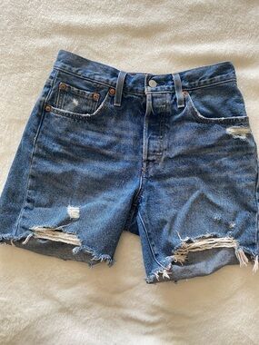Levi's 501 Medium Blue High Waisted Jean Shorts - Size 27